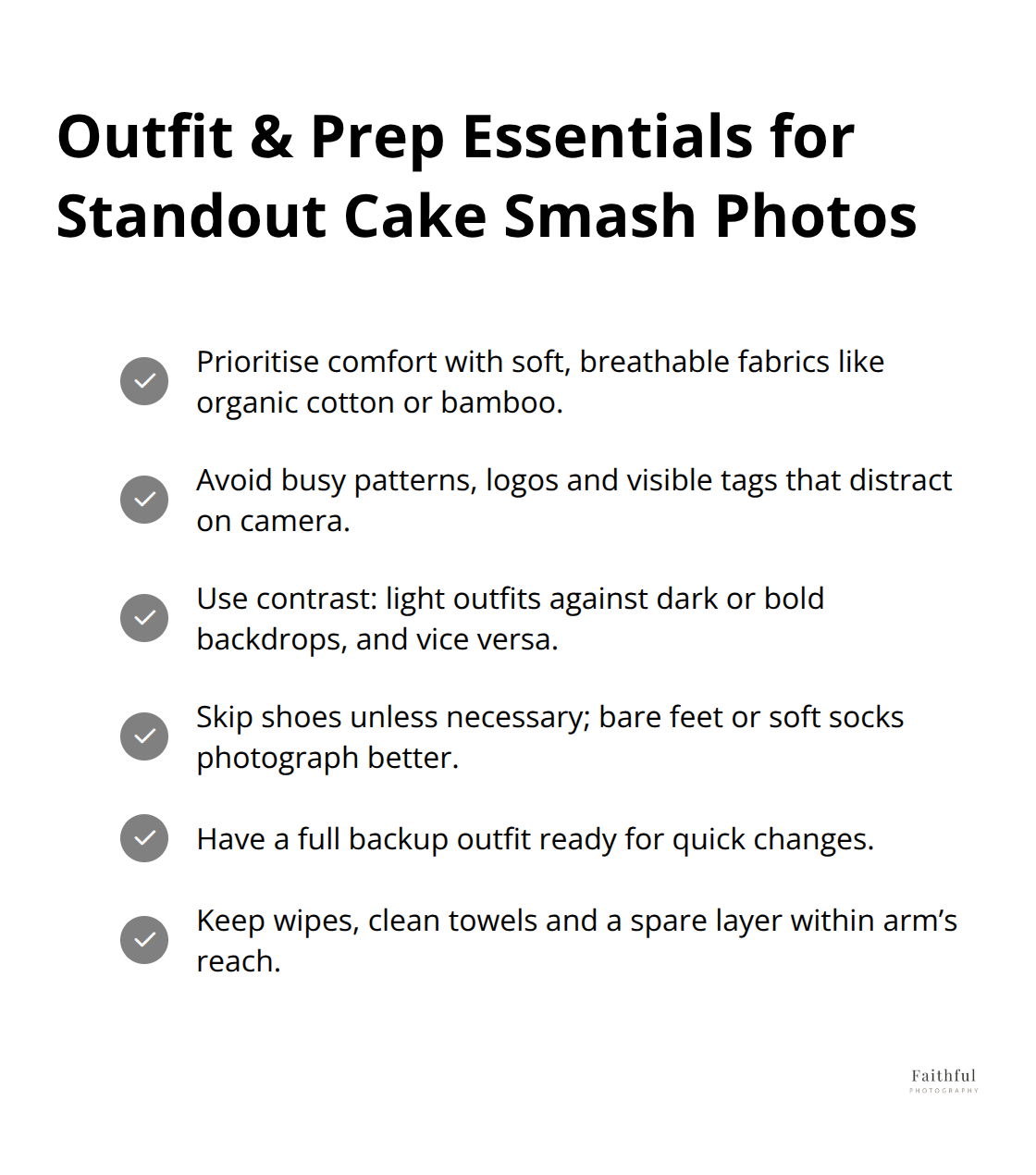 Checklist of outfit and preparation tips to keep the focus on the baby and the story - Birthday cake photoshoot ideas
