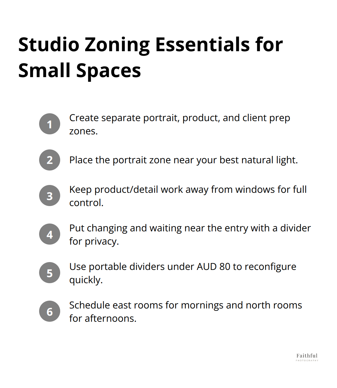 Key zoning steps to streamline a compact photography studio