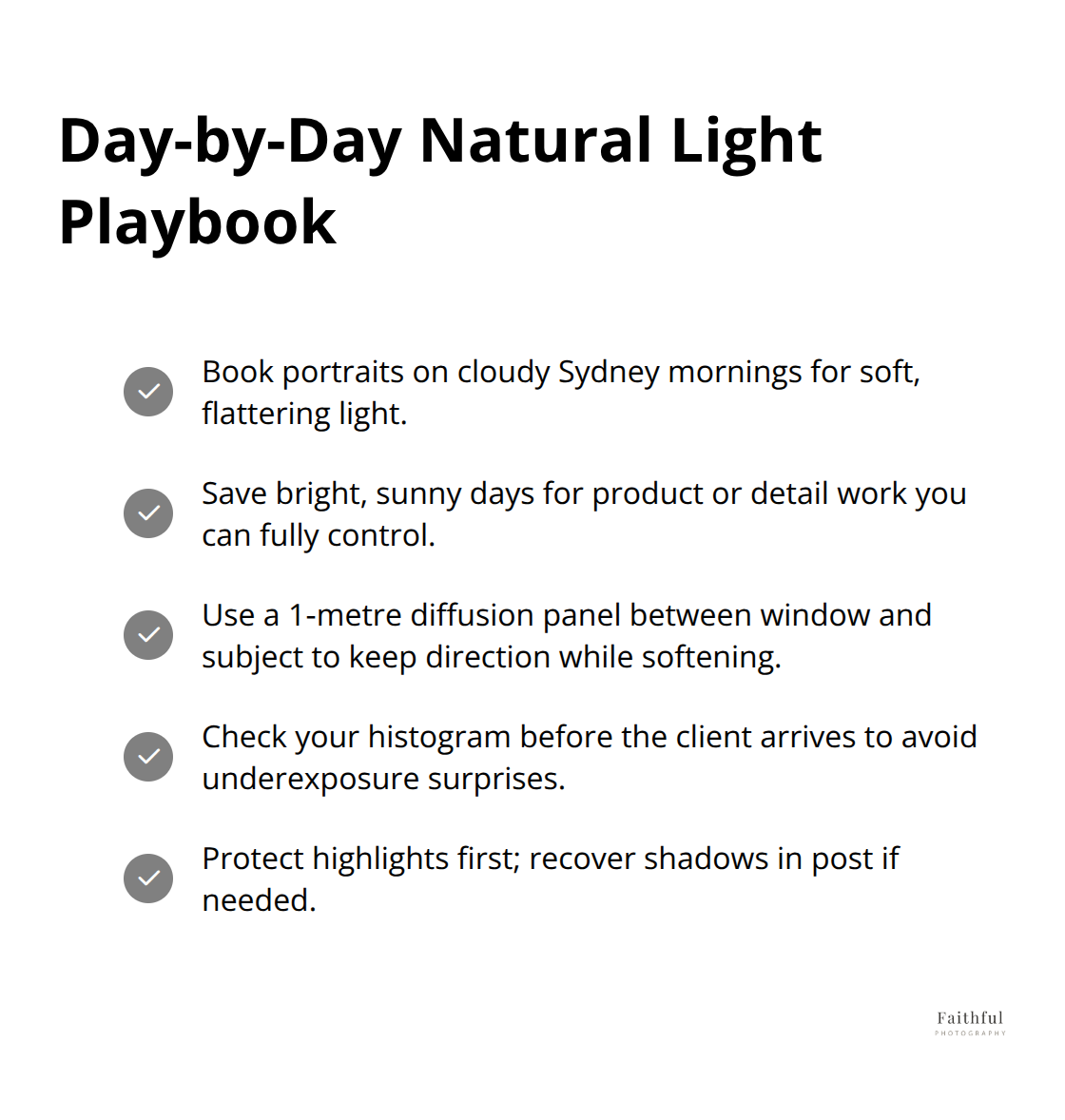 Quick actions to manage natural light across different Sydney conditions - Bright photography studio Sydney