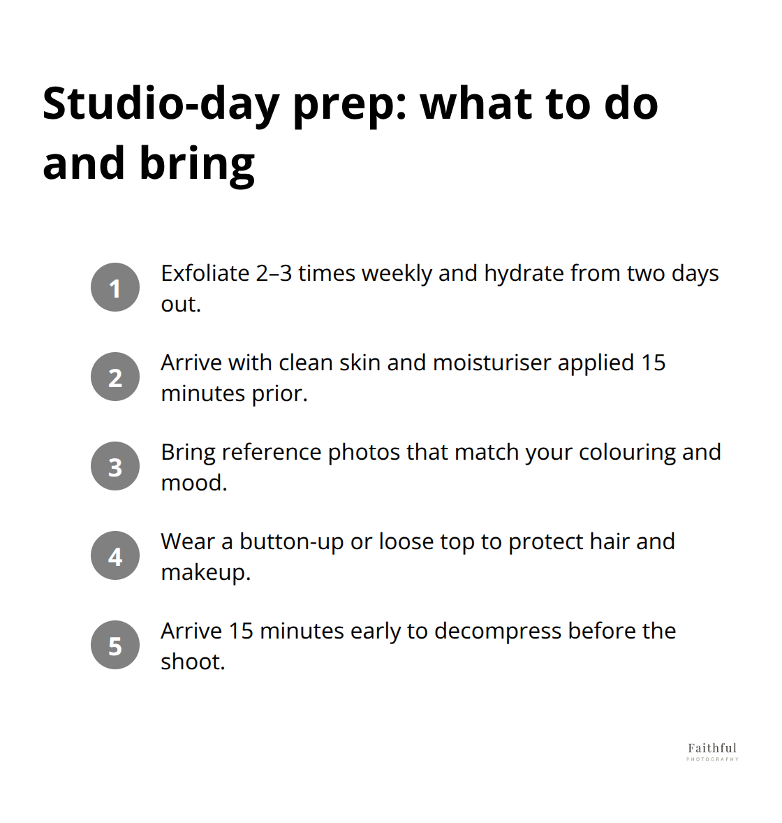 Compact checklist of preparation steps before a studio session
